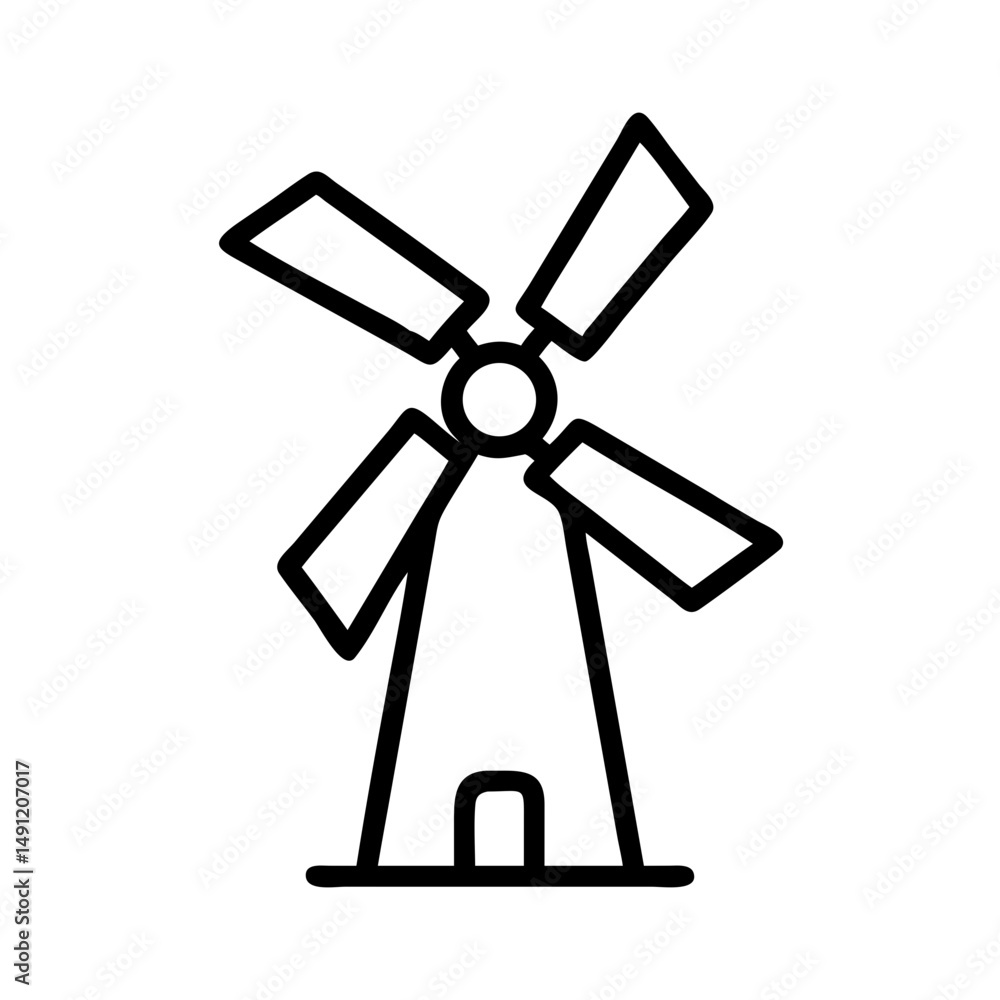 Poster simple graphic showing a farm structure with rotating blades against a white background design eleme