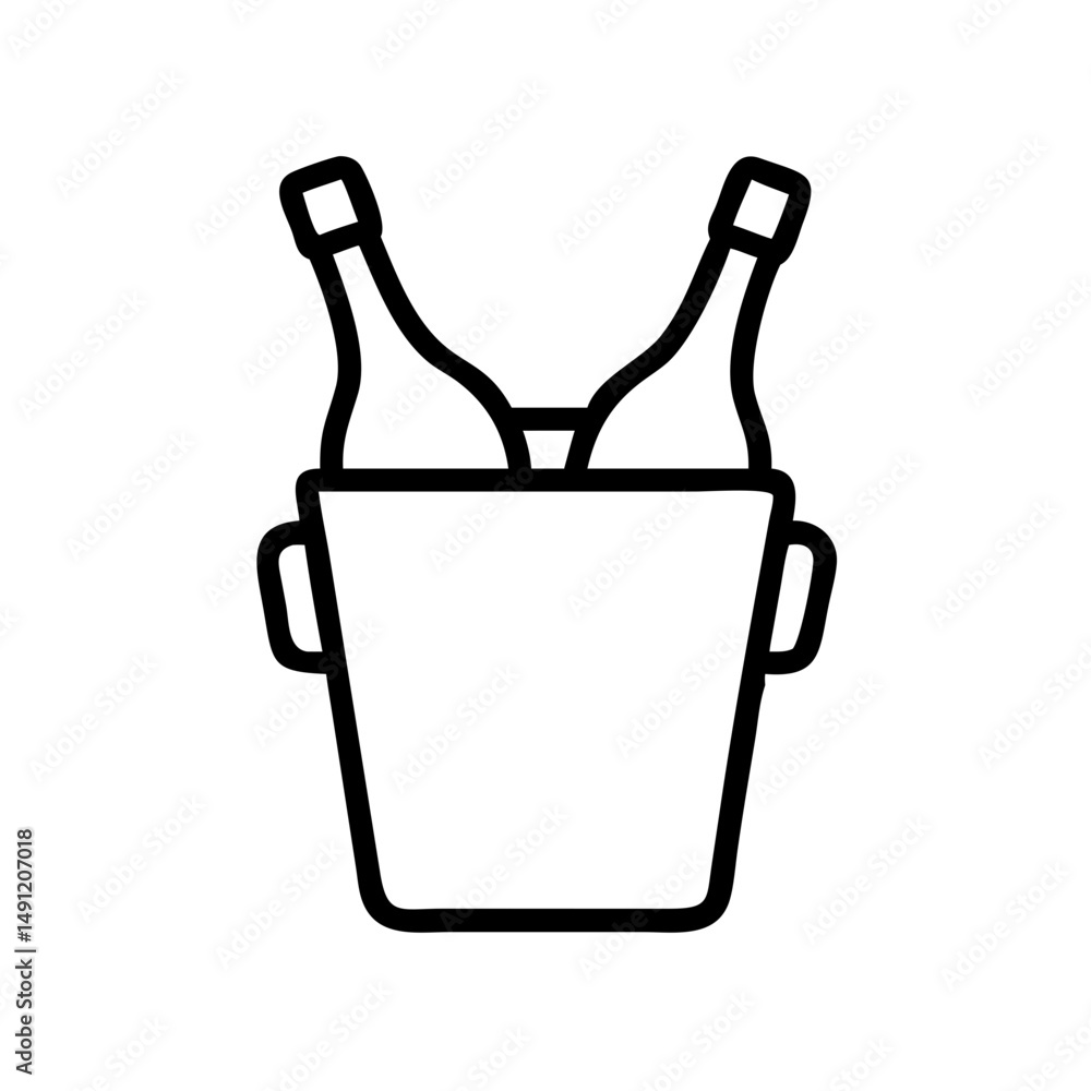 Poster two bottles in a bucket with handles isolated on white background in a simple outline drawing style