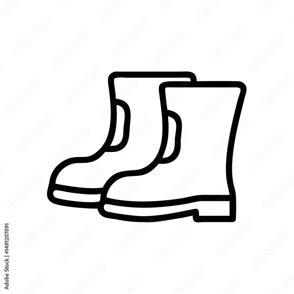 Poster a graphic depiction of two rubber boots with pull on loops in a simple line drawing style design
