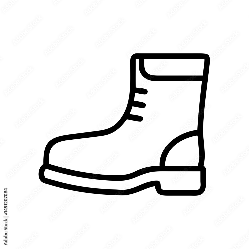 Poster a simple graphic showing a single work boot with laces and a heel in a black outline design