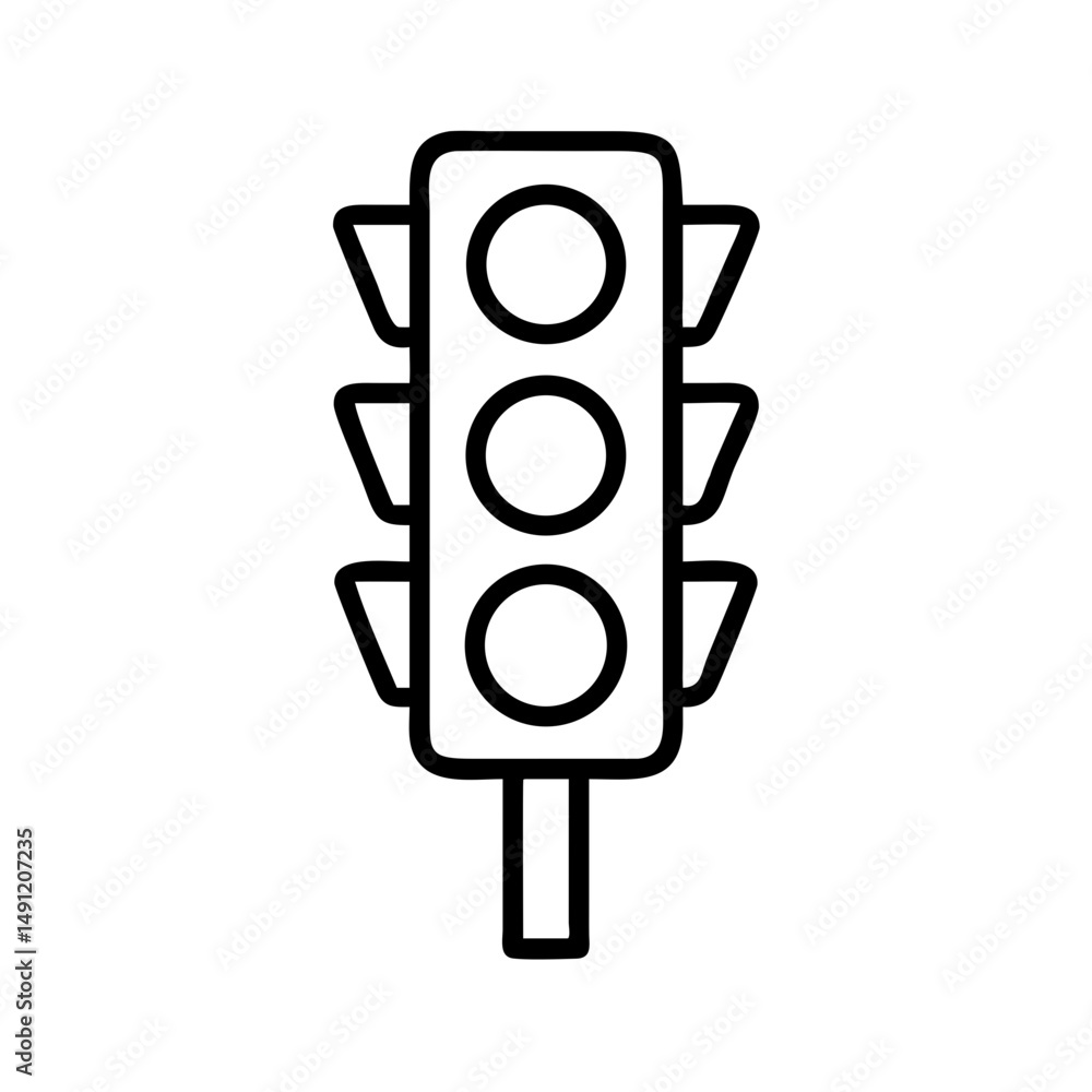 Poster a simple traffic signal with three lights and a pole in a minimalist outline style design element