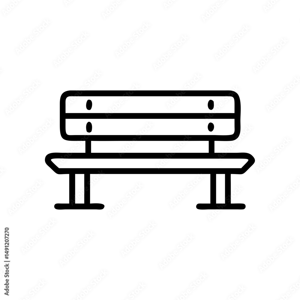 Poster a simple graphic shows a park bench with a backrest and four legs in a minimalist style design icon