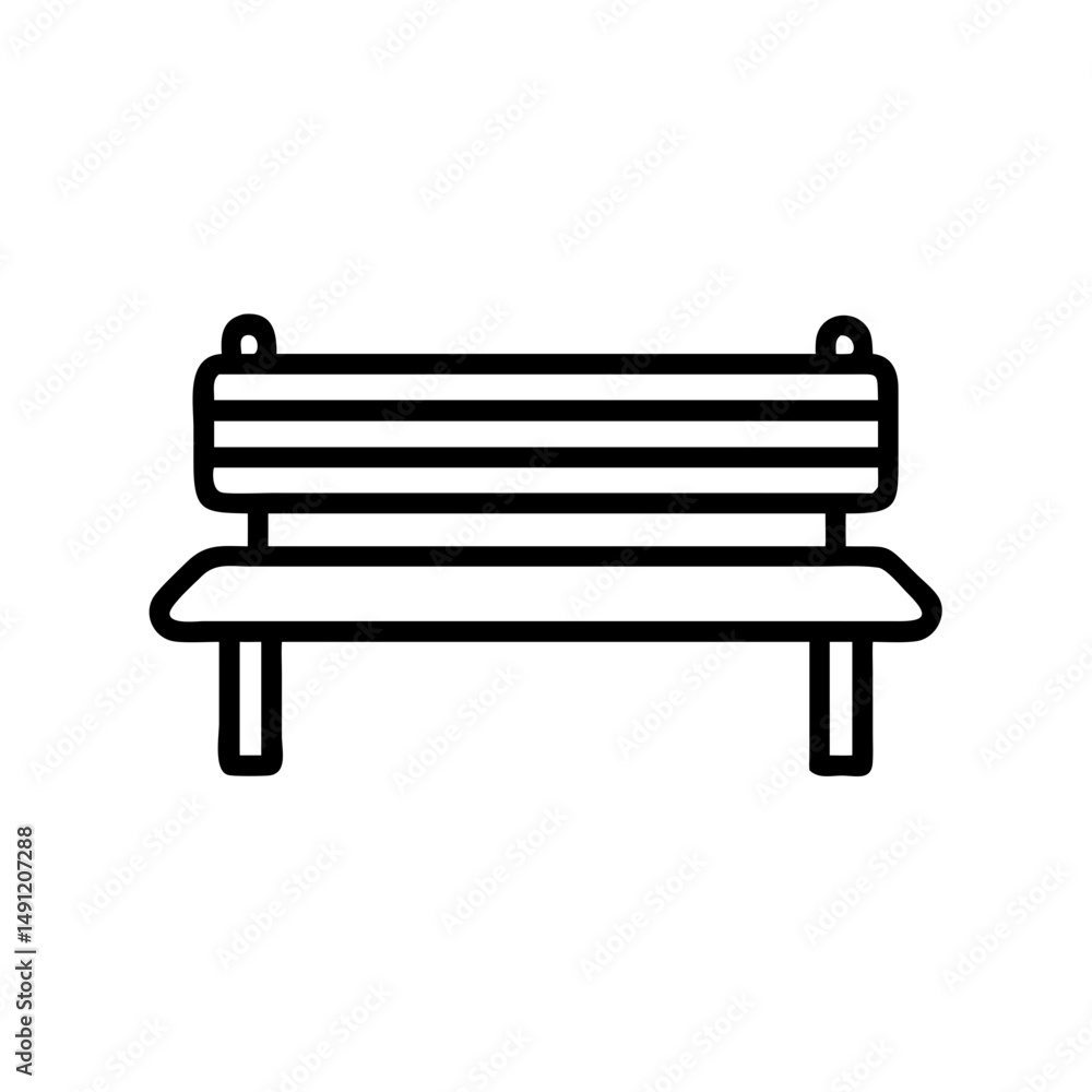Poster simple line drawing of a park bench with a backrest and four legs in a minimalist style design