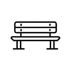 A simple graphic shows a park bench with a backrest and four legs in a minimalist style design icon