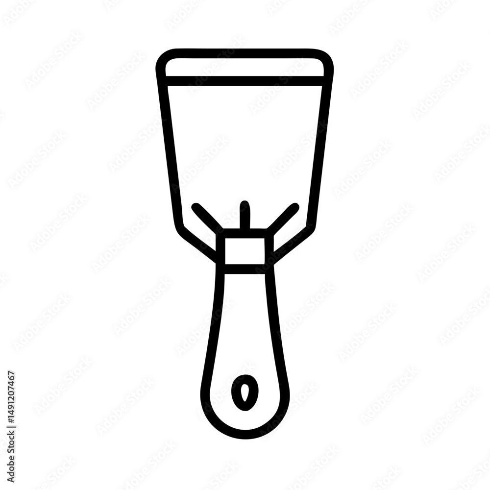 Poster a depiction of a scraper tool with a rectangular blade and a handle with a hole, outlined in black l