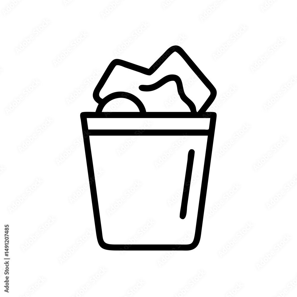 Poster A simple graphic of a trash can overflowing with crumpled paper and a round object inside it now showing