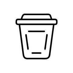 Simple line drawing of a disposable coffee cup with lid for hot beverages on a white background