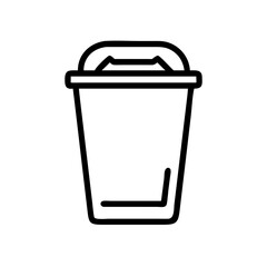 Outline drawing of a disposable cup with a lid and handle for hot drinks on a white background image