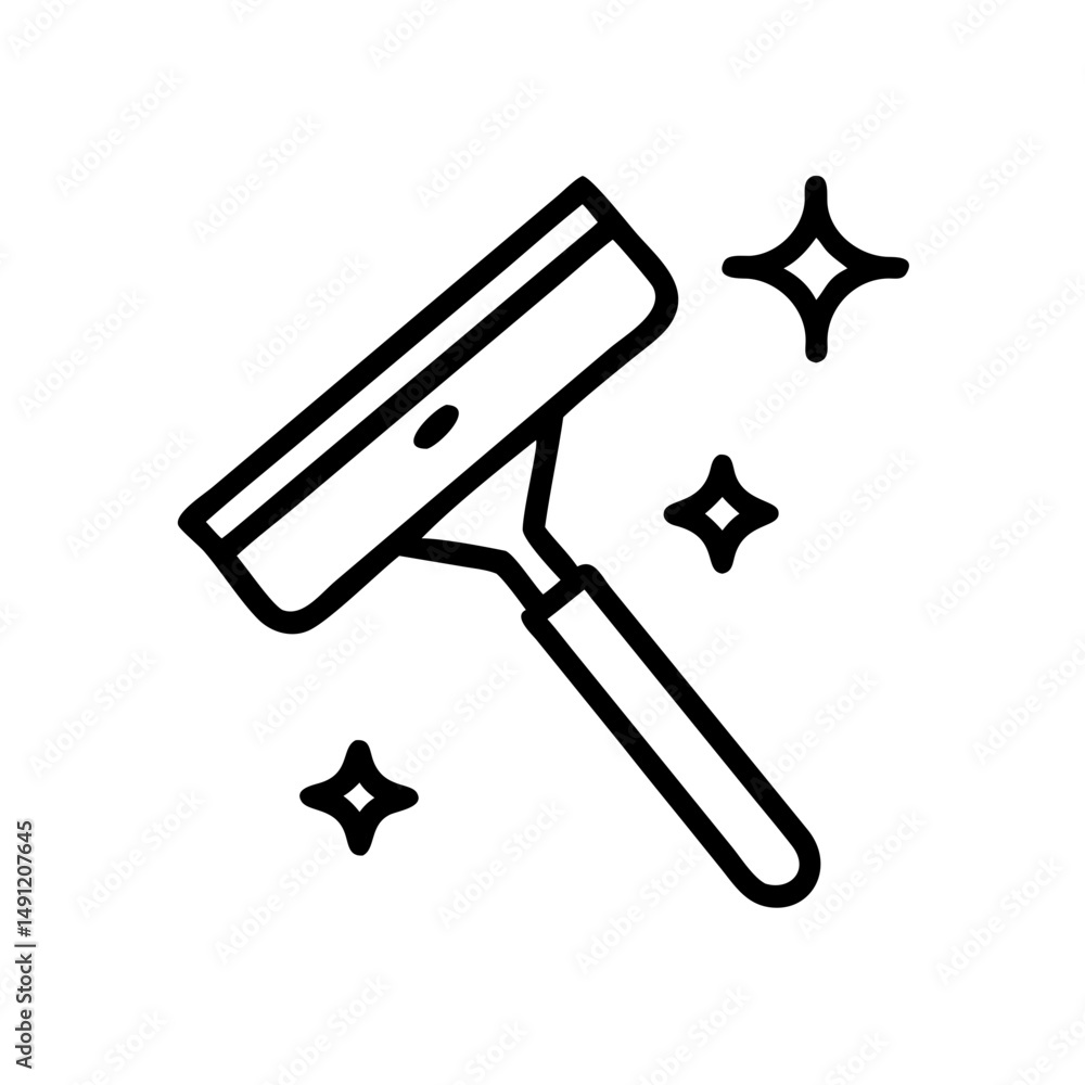 Poster a cleaning tool with a handle and a squeegee with sparkles indicating cleanliness and a fresh look o