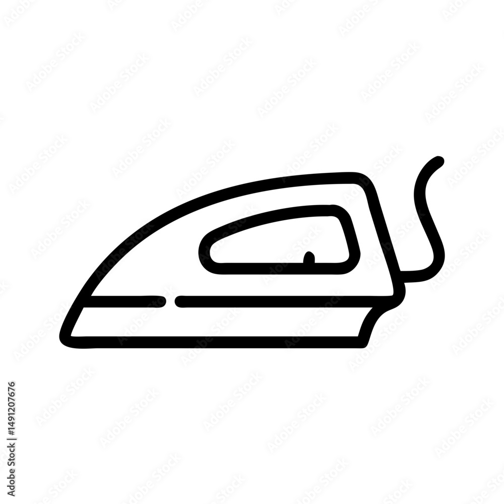 Poster a simple graphic showing a clothes press with a cord in black outline on a white background design s
