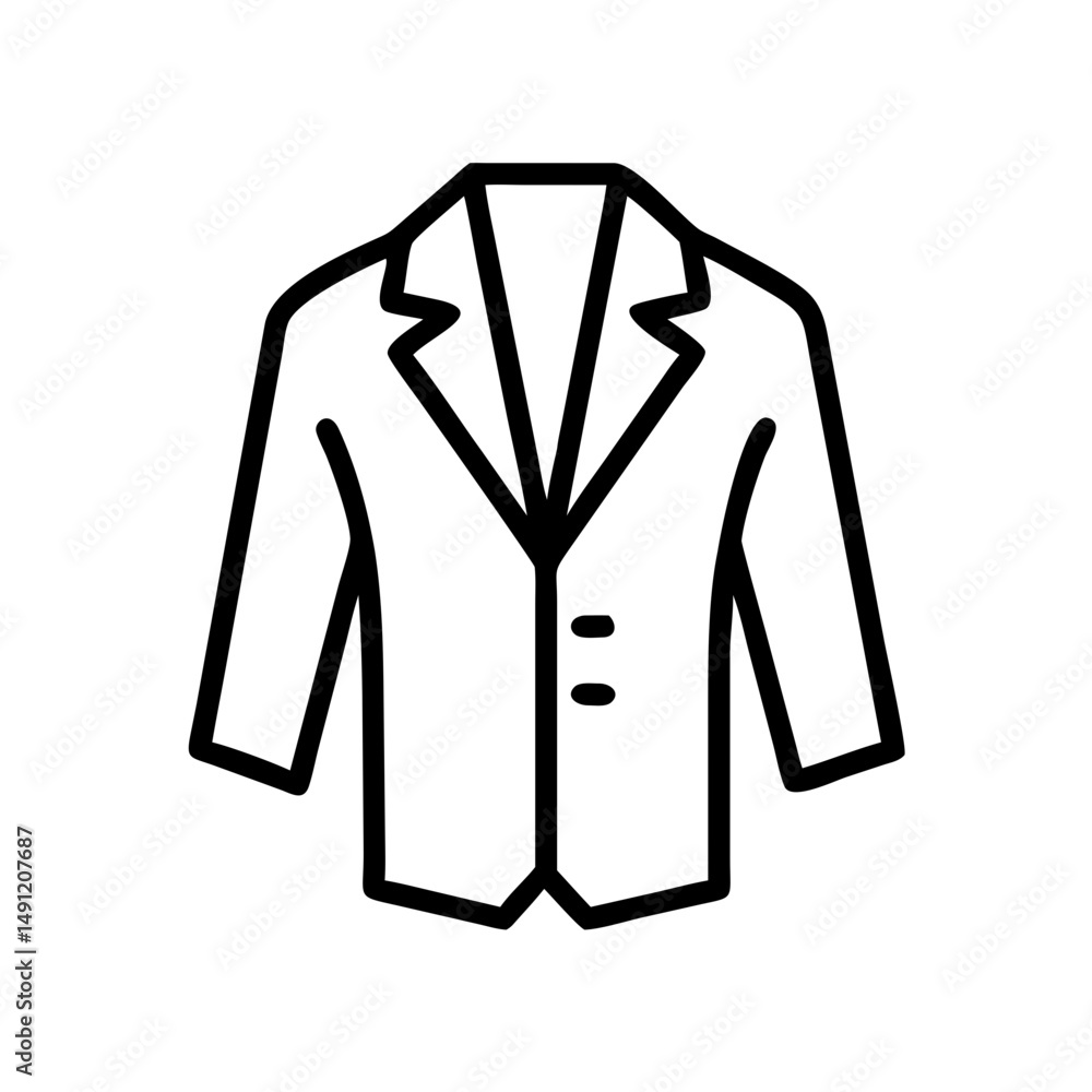 Poster outline drawing of a suit jacket with lapels and two buttons in a simple, minimalist style design