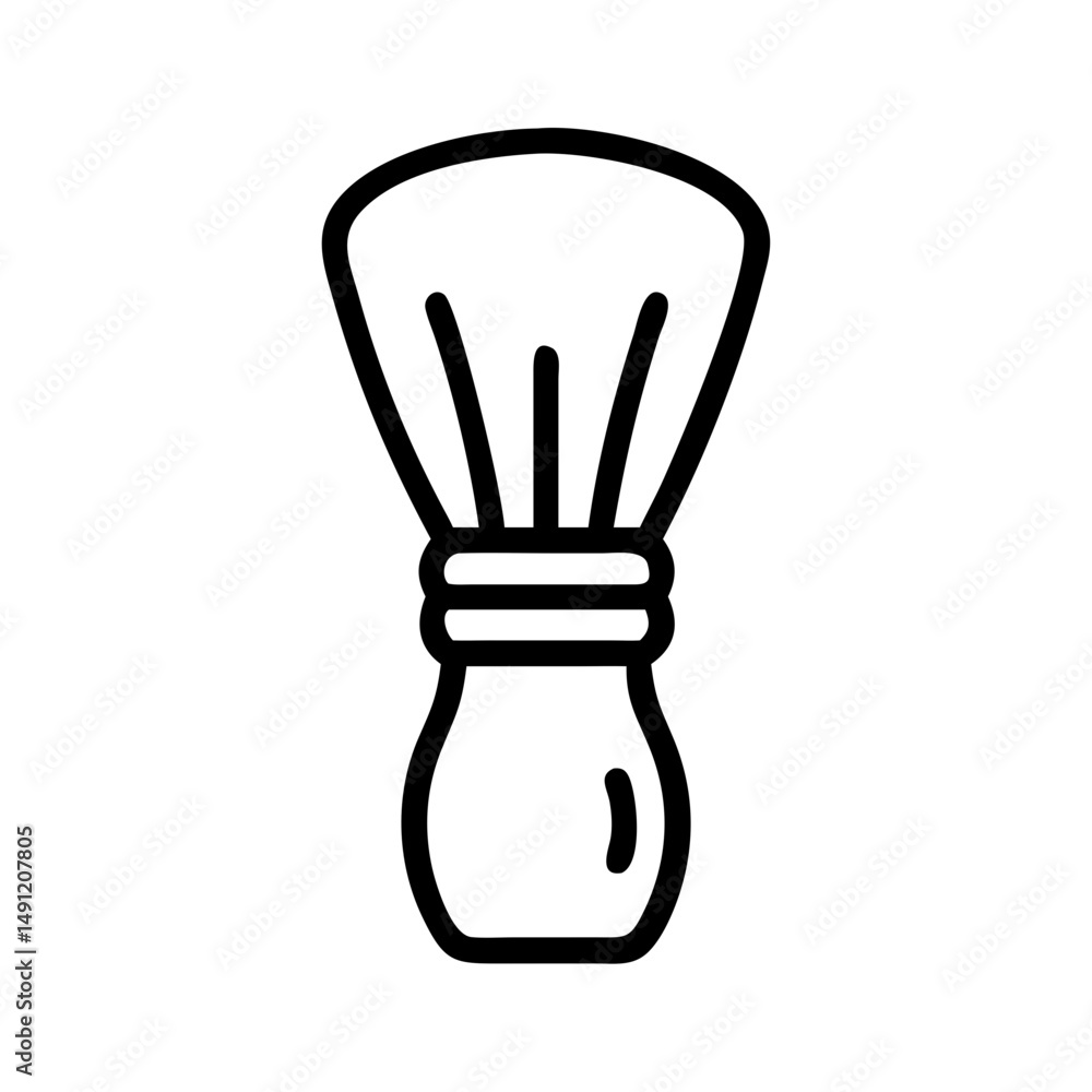 Poster outline drawing of a shaving brush with a rounded handle and soft bristles for grooming use only
