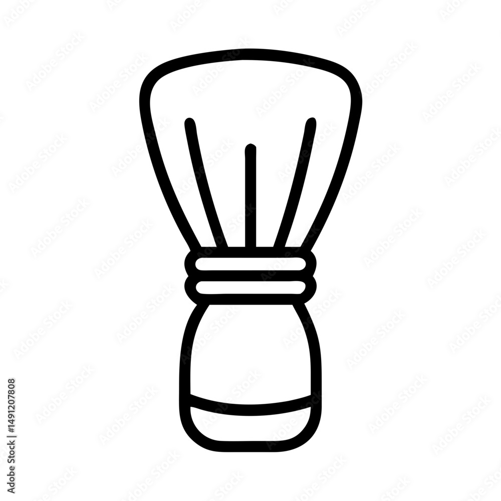 Poster depiction of a shaving brush with a rounded handle and bristles in a simple black outline style grap