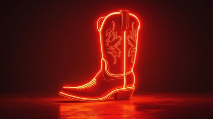 The Neon Cowboy Boot Sign showcases a brilliant neon cowboy boot illuminated against a dark setting, signifying the wild west, country music, nightlife, fashion, and adventure