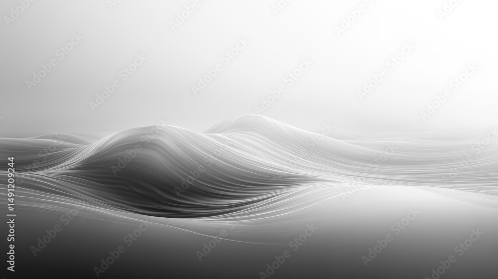 Poster abstract grayscale design with flowing lines.
