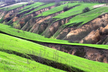 Beams, ravines, beautiful landscape, soil erosion, landslide, threat to agriculture