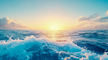 Obraz premium Scenic ocean sunrise with powerful wave, summer mood