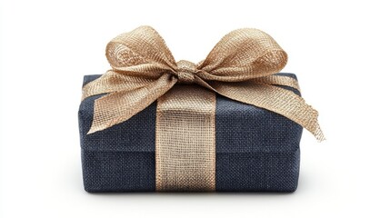 A sophisticated illustration of a square blue gift box tied with a gold ribbon, symbolizing celebration, generosity, surprise, appreciation, and luxury, is depicted in the Elegant Blue Gift Box with