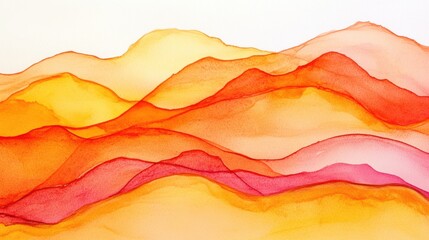 Vibrant Abstract Watercolor Landscape with Warm Tones and Flowing Shapes