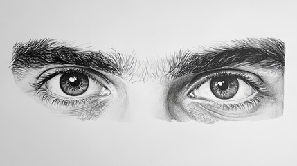 A close-up grayscale illustration of a man's intense eyes and brow, exuding focus and determination