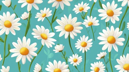 Obraz premium Vibrant Daisy Flowers on a Bright Turquoise Background for Design