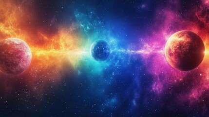 Obraz premium Vibrant Cosmic Scene of Colorful Planets in a Starry Universe