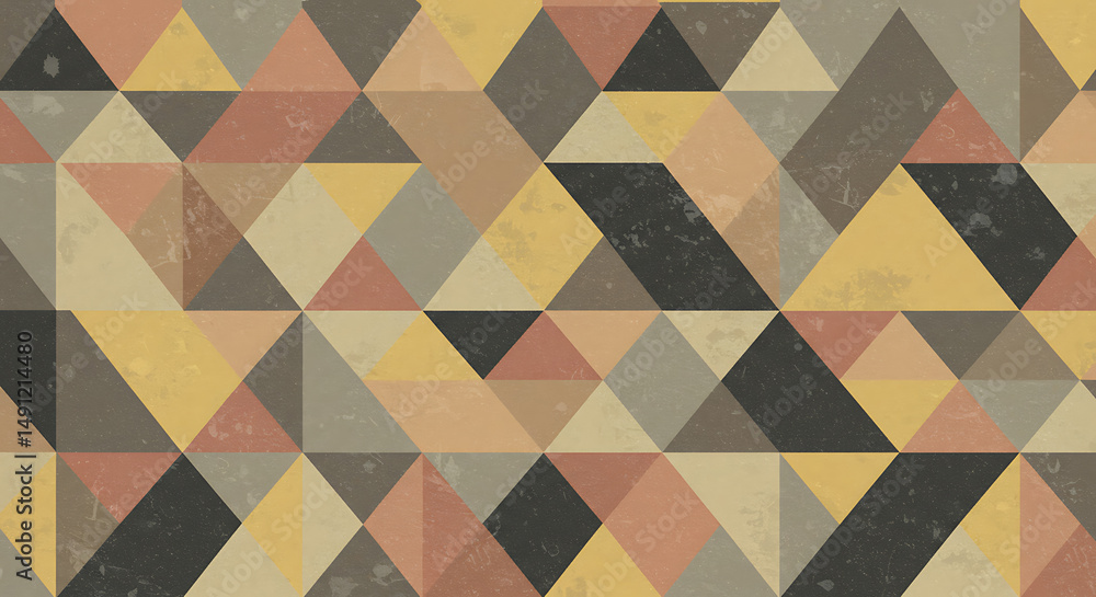 Poster retro geometric triangle seamless pattern with distressed texture background