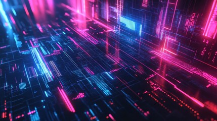 Abstract Digital Background with Neon Colors and Light Trails