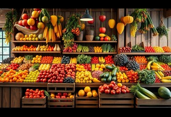 Vibrant fruit market display with diverse selection