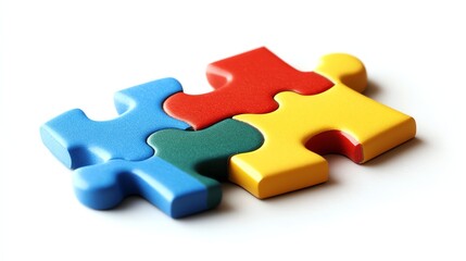 Fototapeta premium A single, brightly colored jigsaw puzzle piece rests on a neutral surface.