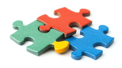 Obraz premium A single, brightly colored jigsaw puzzle piece rests on a white surface.