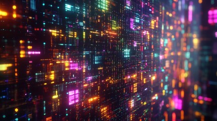 Fototapeta premium Colorful Abstract Digital Background with Glowing Pixels and Lights