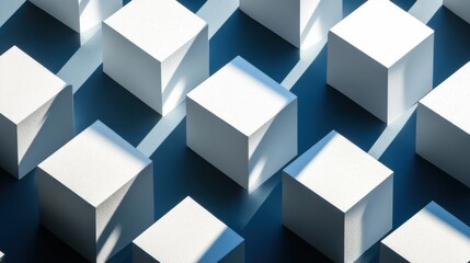 Obraz premium Abstract Arrangement of White Cubes with Shadows on Dark Background