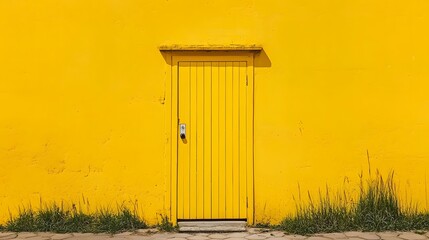 Bright Yellow Wall with Closed Yellow Door