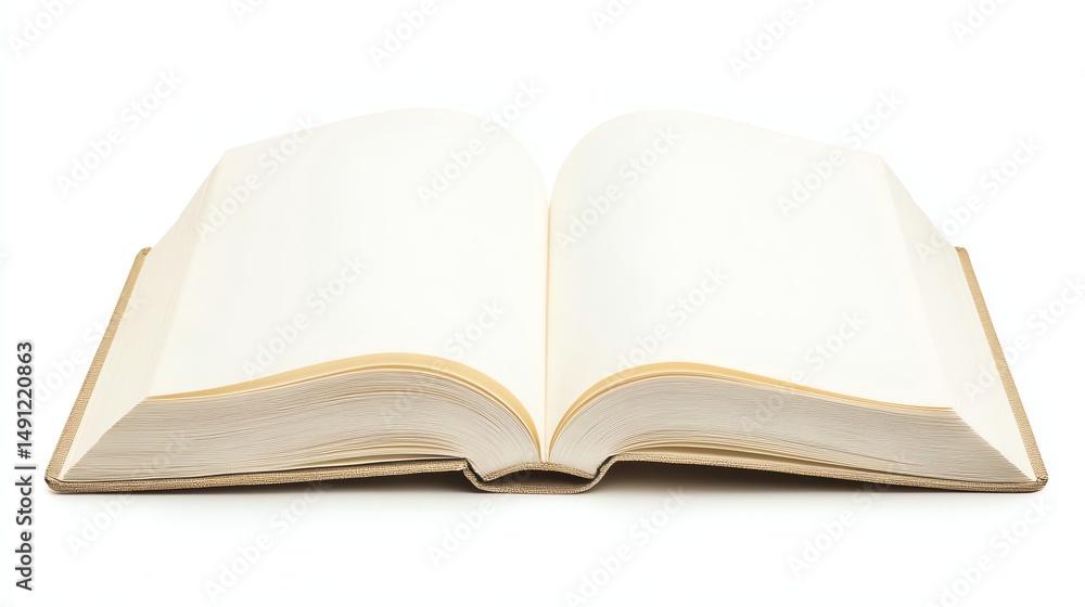 Poster an open book with blank pages is displayed prominently in the stock photo.