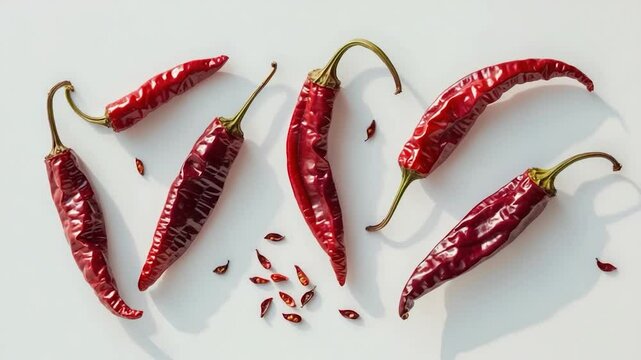 Artistic arrangement of chilies on a background. Flat lay. Culinary concept.