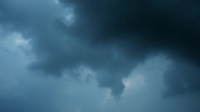 Dramatic Cloudy Rainy Sky. Movement Of Gloomy Clouds Across Sky. Threatening Rain.