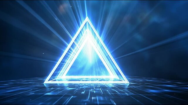 Glowing triangle portal with light rays.