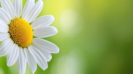 Obraz premium Fresh White Daisy Bloom Against Soft Green Background in Spring