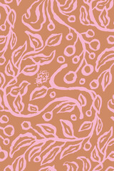 Ink brush abstract floral pattern for poster or card design. Minimalist doodle nature background for social media or wall art. Vector illustration.