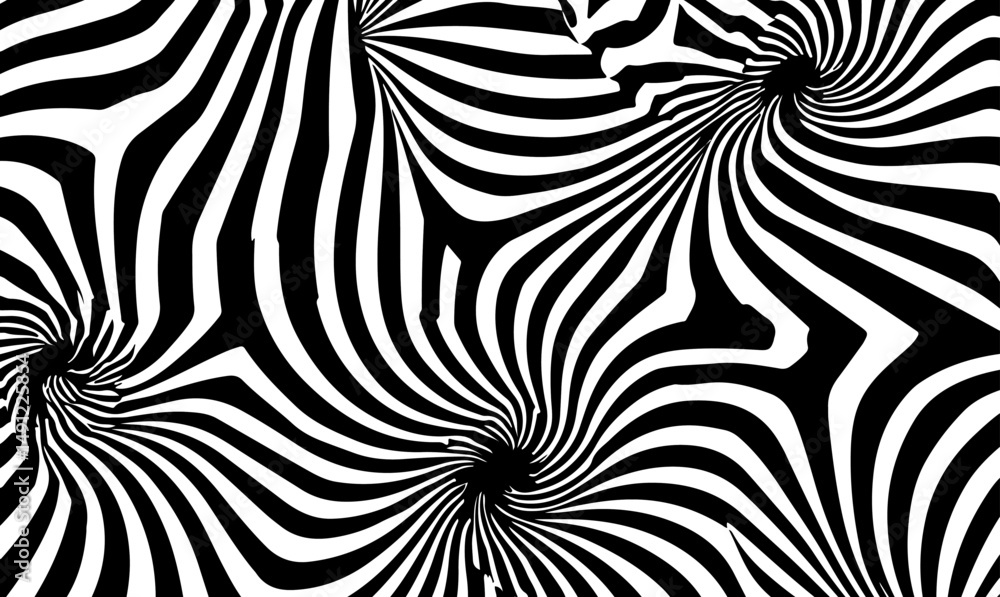 Poster vector illustration features dynamic black and white wavy lines in an abstract, optical art style. i