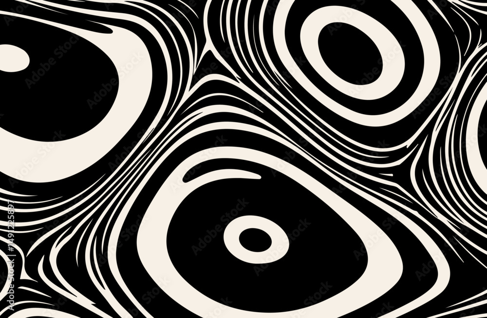 Aufkleber Abstract black and white vector illustration with bold swirling lines and organic eye-shaped forms, creating a dynamic visual flow and a striking modern graphic pattern.