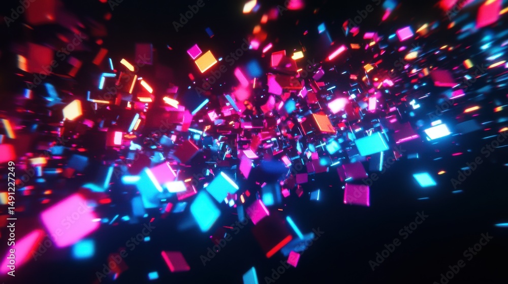 Aufkleber bright colorful particles moving in abstract 3d space animation