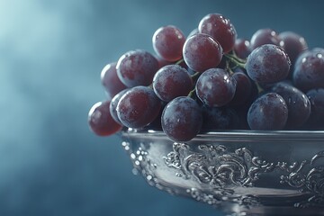 Fresh Red Grapes in Ornate Bowl