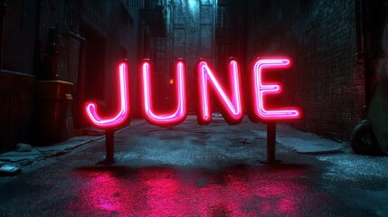 Neon Sign Illuminating a Dark Alleyway with Vibrant Colors and Reflective Surfaces Ideal for U