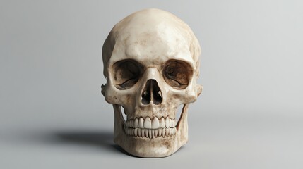 Obraz premium A realistic, isolated human skull is prominently displayed in the image.