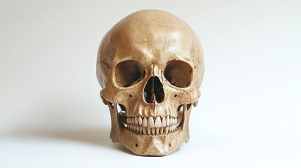 Obraz premium A realistic, isolated human skull is prominently displayed in the image.