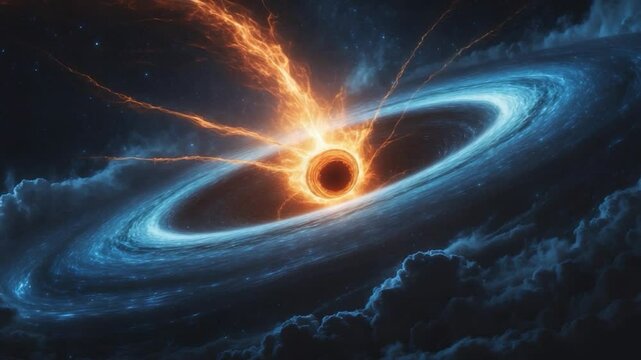 A star is destroyed by a Black hole, and the Singularity swallows the sun, with the black hole sucking matter from the star.