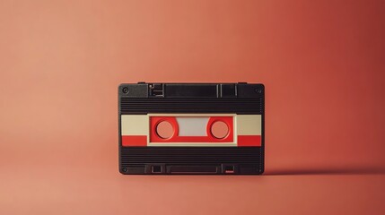 Fototapeta premium A vintage cassette tape sits alone on a dark background.
