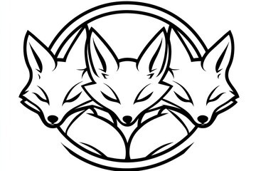 Fototapeta premium Three foxes grouped in a circular design.